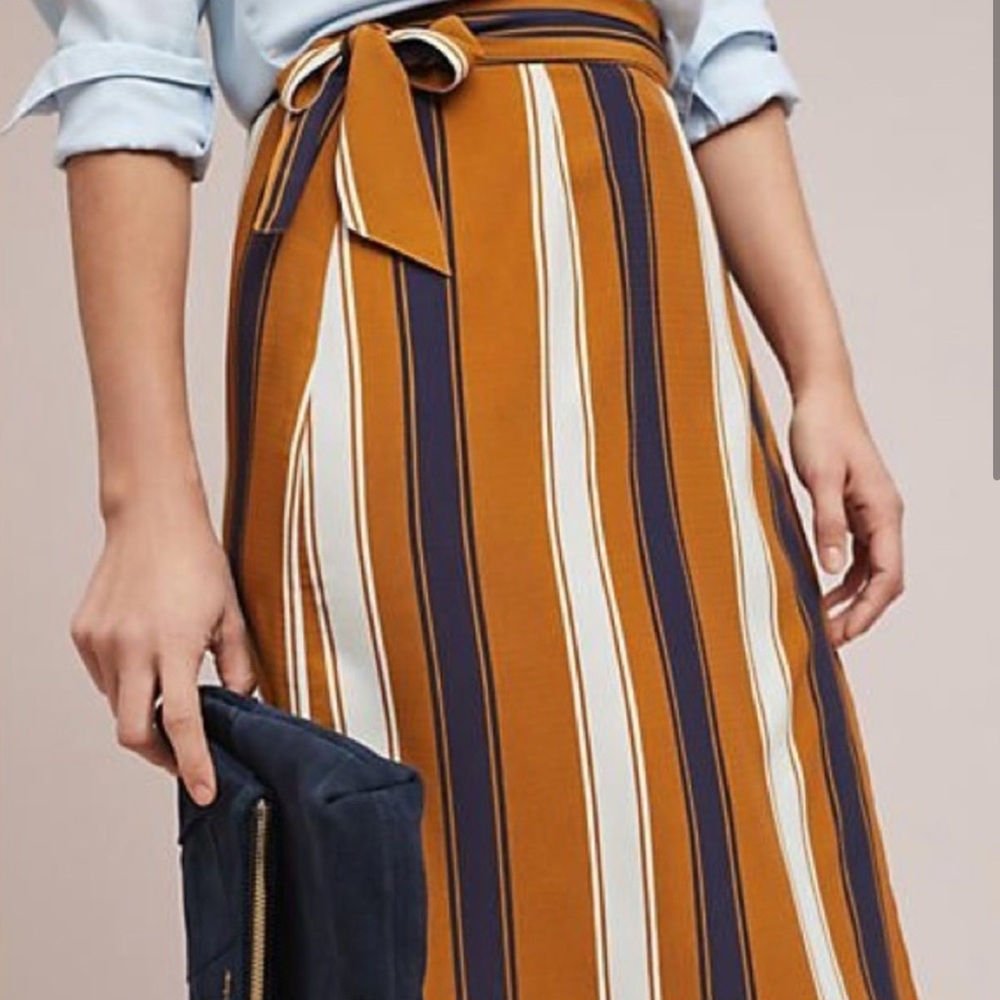 Anthro Porridge Melody Striped Wrap Midi Skirt